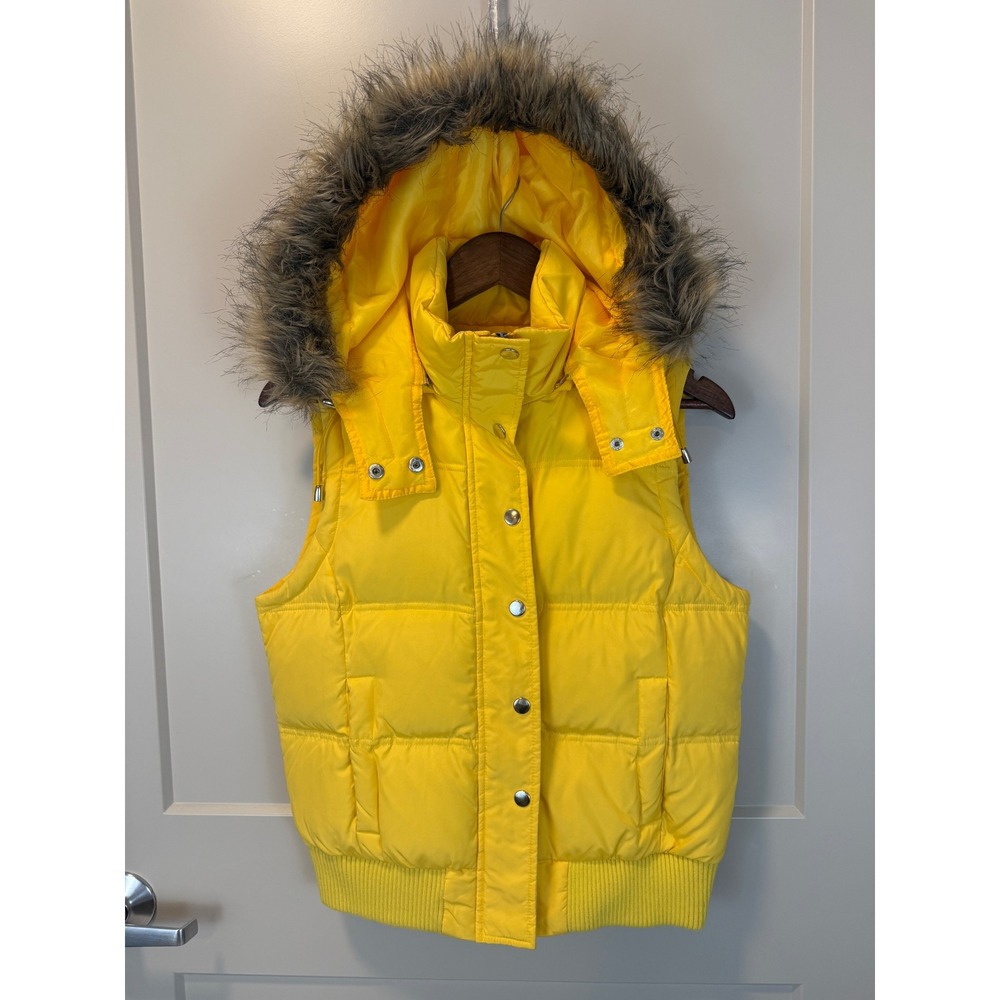 VINTAGE Y2K Forever 21 Down Filled Puffer Vest Faux‎ Fur Collar Marigold Large